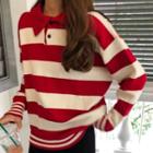 Striped Polo Sweater As Shown In Figure - One Size