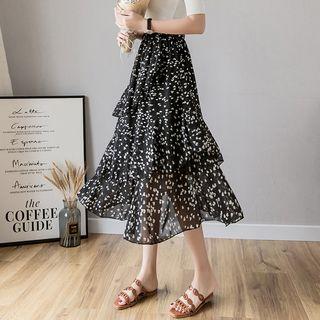 Heart Print Tiered Midi Skirt