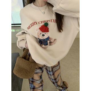 Bear Print Sweatshirt Almond - One Size
