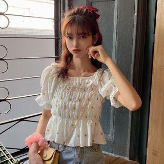 Floral Frill Trim Short-sleeve Blouse / Dress