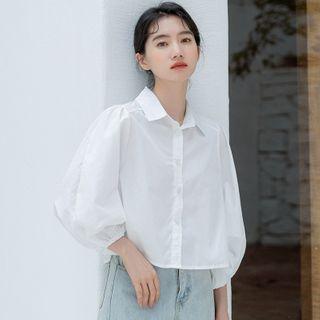 Lantern-sleeve Crop Shirt White - One Size