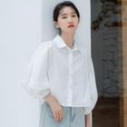 Lantern-sleeve Crop Shirt White - One Size