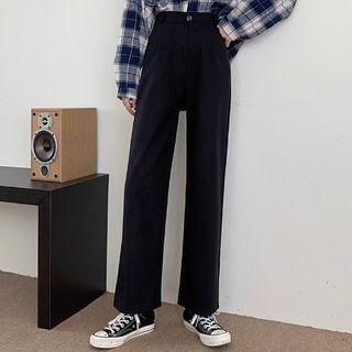 Straight Leg Wool Dress Pants Black - One Size