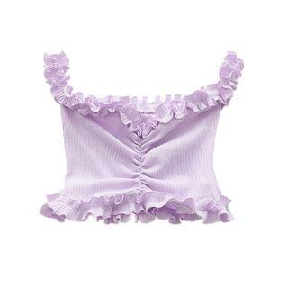 Ruffle Trim Shirred Cropped Camisole Top
