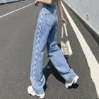 Checkerboard Panel Wide Leg Jeans (various Designs)