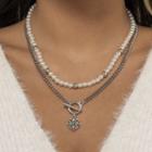 Set: Faux Pearl Necklace + Rhinestone Necklace