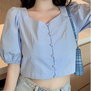 Puff-sleeve Blouse Sky Blue - One Size