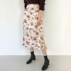 Slit-side Floral Long Flare Skirt