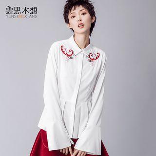 Embroidered Bell-sleeve Peplum Shirt