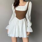 Square-neck Mock Two-piece Mini A-line Dress