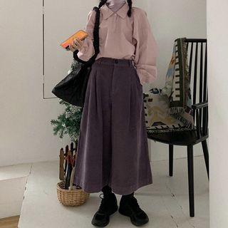 Turtleneck Long-sleeve Top / Lantern-sleeve Shirt / Corduroy Wide Leg Pants