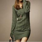 V-neck Cable Knit Mini Sheath Sweater Dress