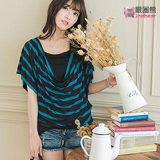 Short-sleeve Mock Two-piece Striped Top