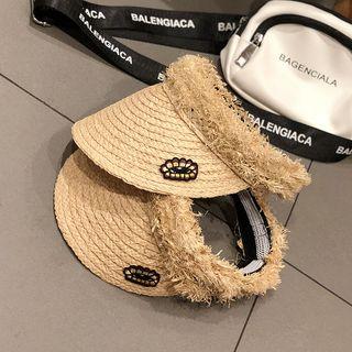 Embroidered Woven Sun Visor Beige - One Size