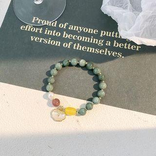 Gemstone Faux Pearl Bracelet 04 - 802 - Yellow & Brown & Green - One Size