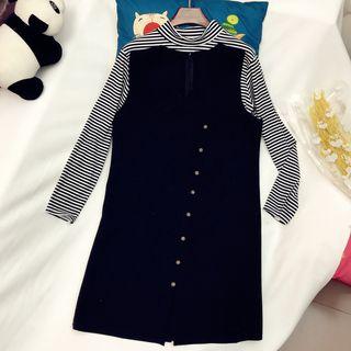 Set: Long-sleeve Striped Top + Sleeveless Dress