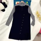 Set: Long-sleeve Striped Top + Sleeveless Dress