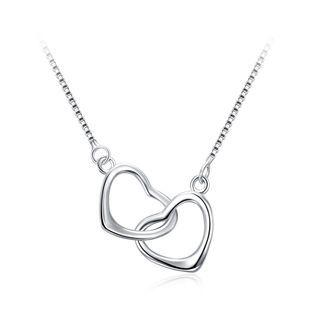 925 Sterling Silver Sweet Double Heart Necklace Silver - One Size
