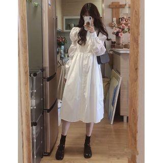 Puff-sleeve Midi Shirt Dress Dress - One Size