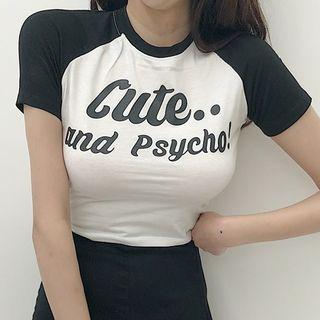 Short-sleeve Lettering Raglan T-shirt Black & White - One Size