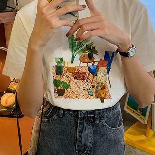 Printed Oversize Short-sleeve Tee Off-white - One Size