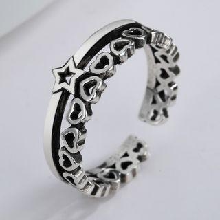Alloy Star Heart Open Ring 1 Pc - Alloy Star Heart Open Ring - Silver - One Size