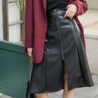 Zipped Faux-leather A-line Skirt