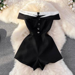 Off-shoulder Single Breasted Romper