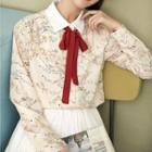 Floral Print Collared Ruffled Blouse