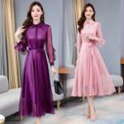 Long-sleeve Midi A-line Chiffon Shirt Dress
