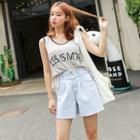 Letter-printed Sleeveless Ringer T-shirt