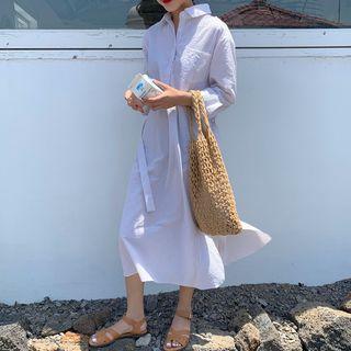 Pocket-front Pinstripe Shirtdress
