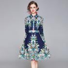 Long-sleeve Floral Print A-line Shirtdress