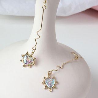Glitter Heart Wavy Drop Earring