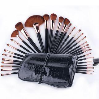 Set Of 32: Makeup Brushes + Croc Grain Pouch