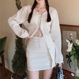 Set: Long-sleeve Button Top + Mini Skirt