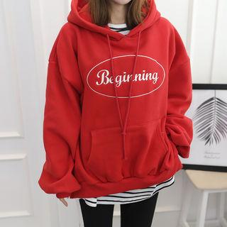 Beginning Letter-embroidered Oversized Hoodie