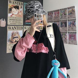 Mock-two-piece Lettering Print T-shirt