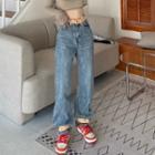 Contrast Trim Belt Hem Straight Leg Jeans