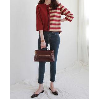 3/4-sleeve Frilled Stripe T-shirt