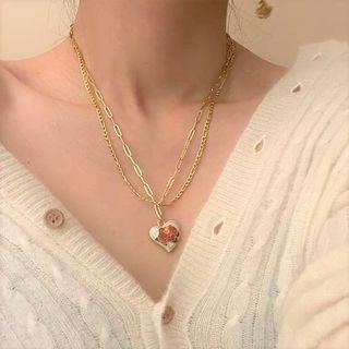Flower Heart Pendant Freshwater Pearl Alloy Necklace