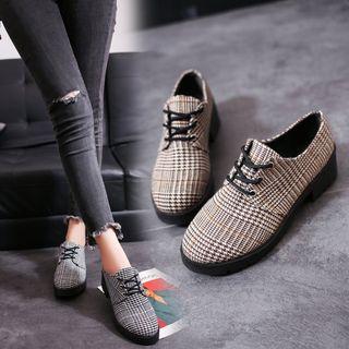 Houndstooth Chunky-heel Lace-up Shoes