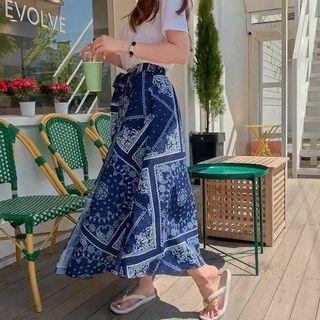 Tie-waist Paisley Long Wrap Skirt