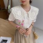 Elbow-sleeve Collar Lace Blouse