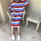 Striped Long-sleeve Midi Knit Dress Stripes - Red & Blue & White - One Size