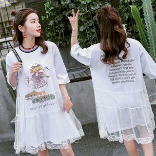 Duck Print Elbow Sleeve T-shirt Dress