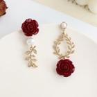 Asymmetrical Beaded Rose Drop Earring / Clip-on Earring