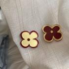 Asymmetrical Flower Stud Earring 1 Pair - Silver Stud - Red & Gold - One Size