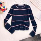 Striped Knit Pullover Dark Blue - One Size