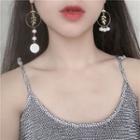 Non-matching Alloy Leaf Faux Pearl Dangle Earring